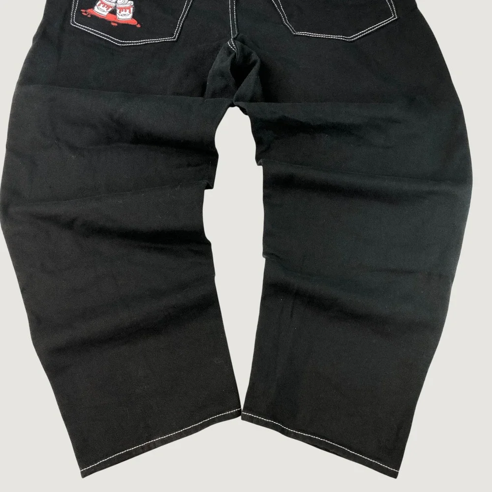 Empyre Black Pants Mens 34x30 Relaxed Skater Grunge Y2K Embroidered Graffiti Cat